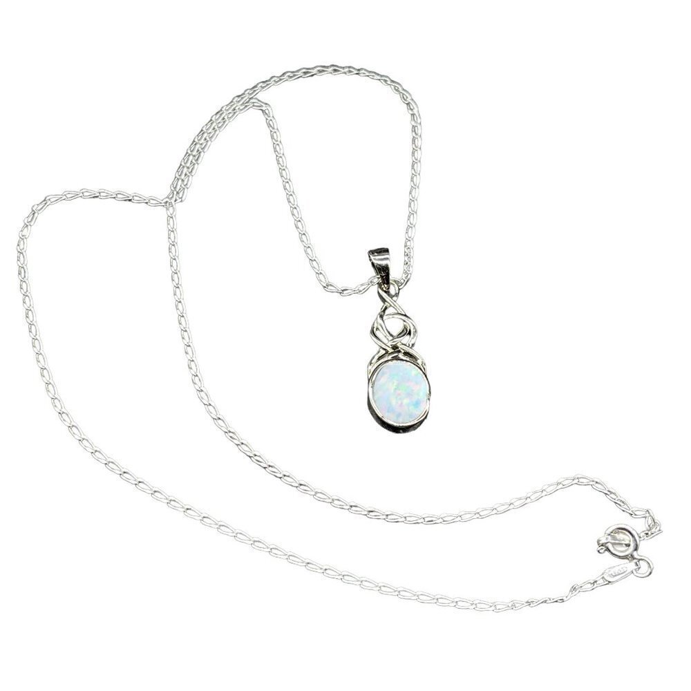 White Opal Celtic Twist Necklace | Sterling Silver - Picture 5 of 6